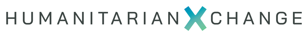 Logo that reads Humanitarian Xchange HX, featuring a large stylized X in a blue and green gradient at the center.