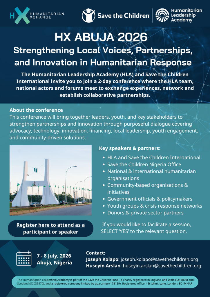 An informational poster for HX Abuja 2026 featuring event details, key speakers, and registration info, with a blue background, logos, circular graphics, and photos of speaker headshots. The event takes place July 7-8, 2026, in Abuja, Nigeria.